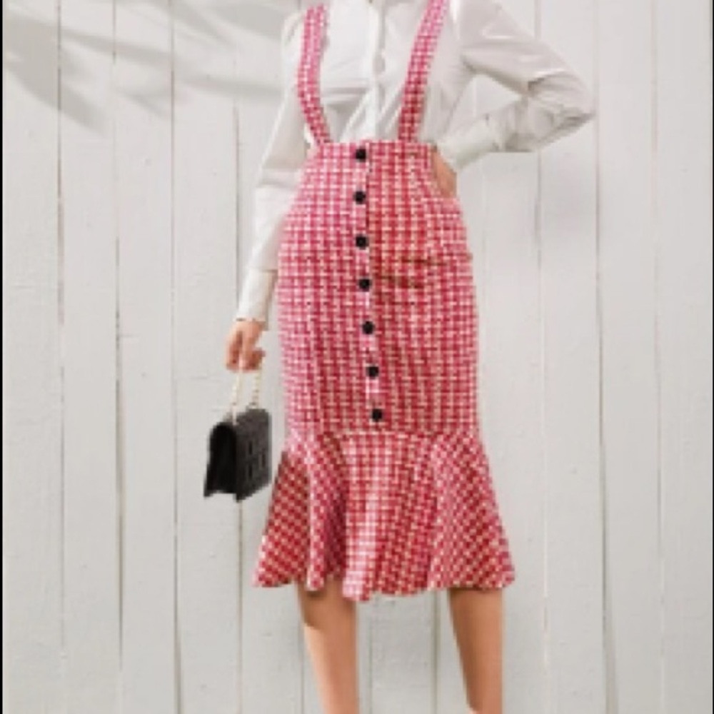 Houndstooth Print Mermaid Hem Suspended Skirt